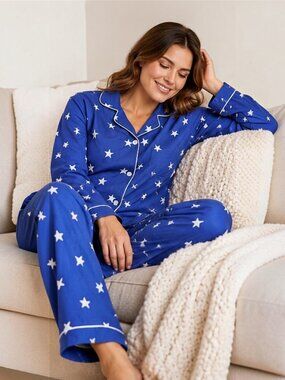 Angelina Starry Night White Star Dreamy Pajama Set Two-Piece Cozy Loungewear
